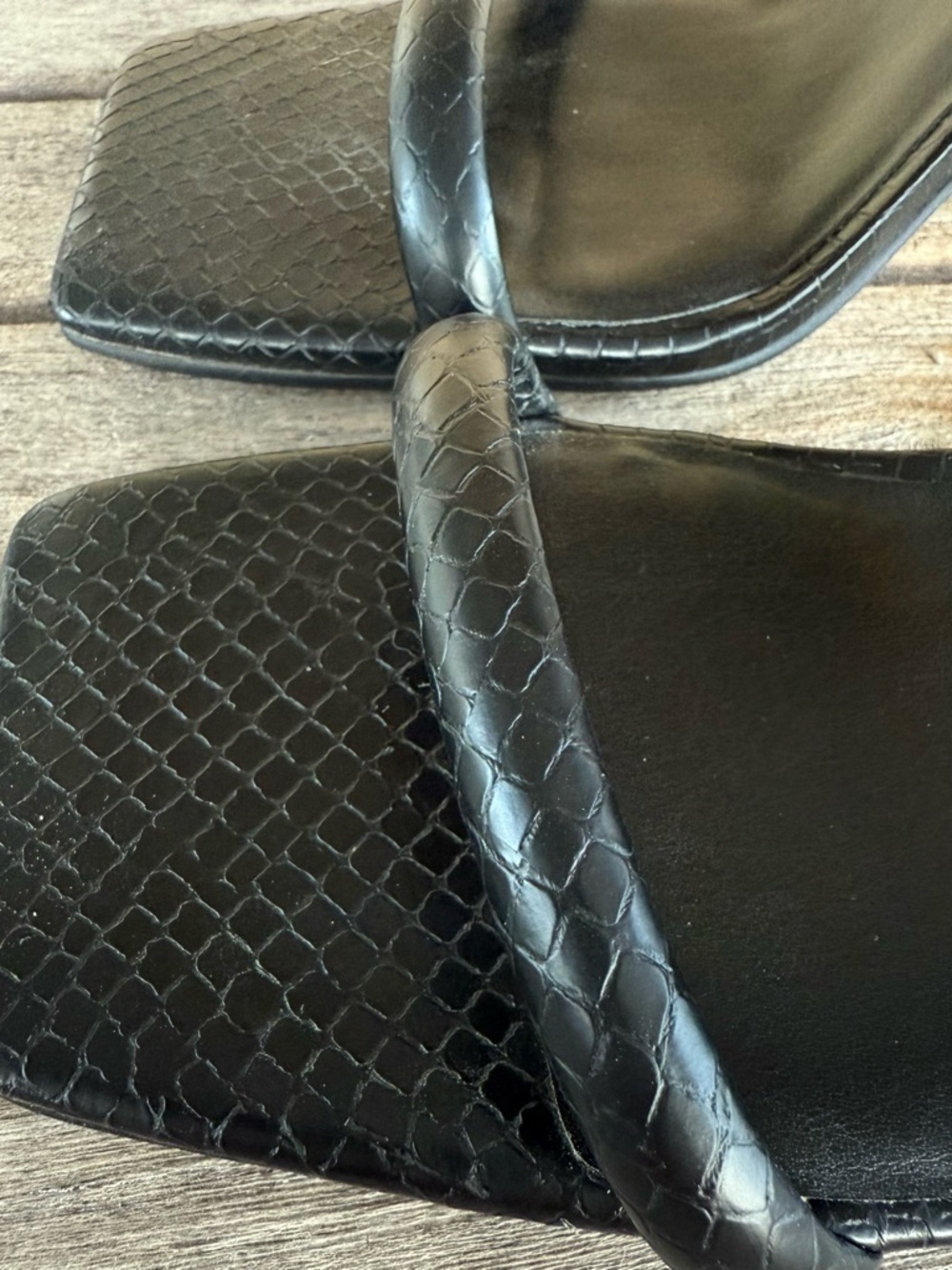 Dolce Vita Black Croc Embossed Square Toe Heeled Sandals Size 7.5 - Picture 4 of 9